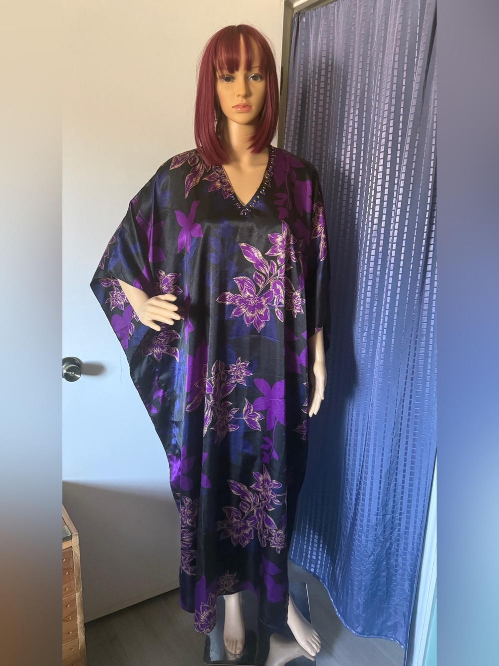 Sante Classics Vintage Caftan Robe Floral Beaded One Size 72” Bust Maxi Dress